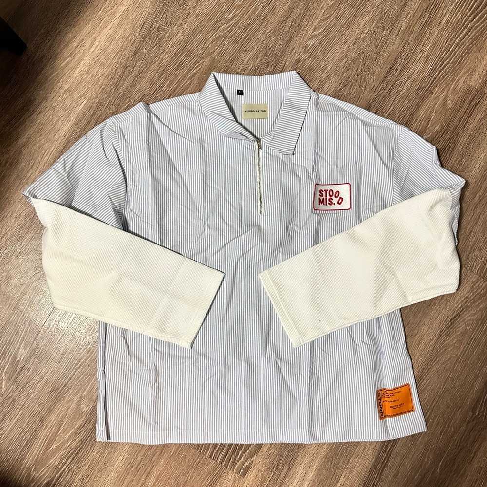 Misunderstood Striped White and Blue Women's “Mechanics” Shirt